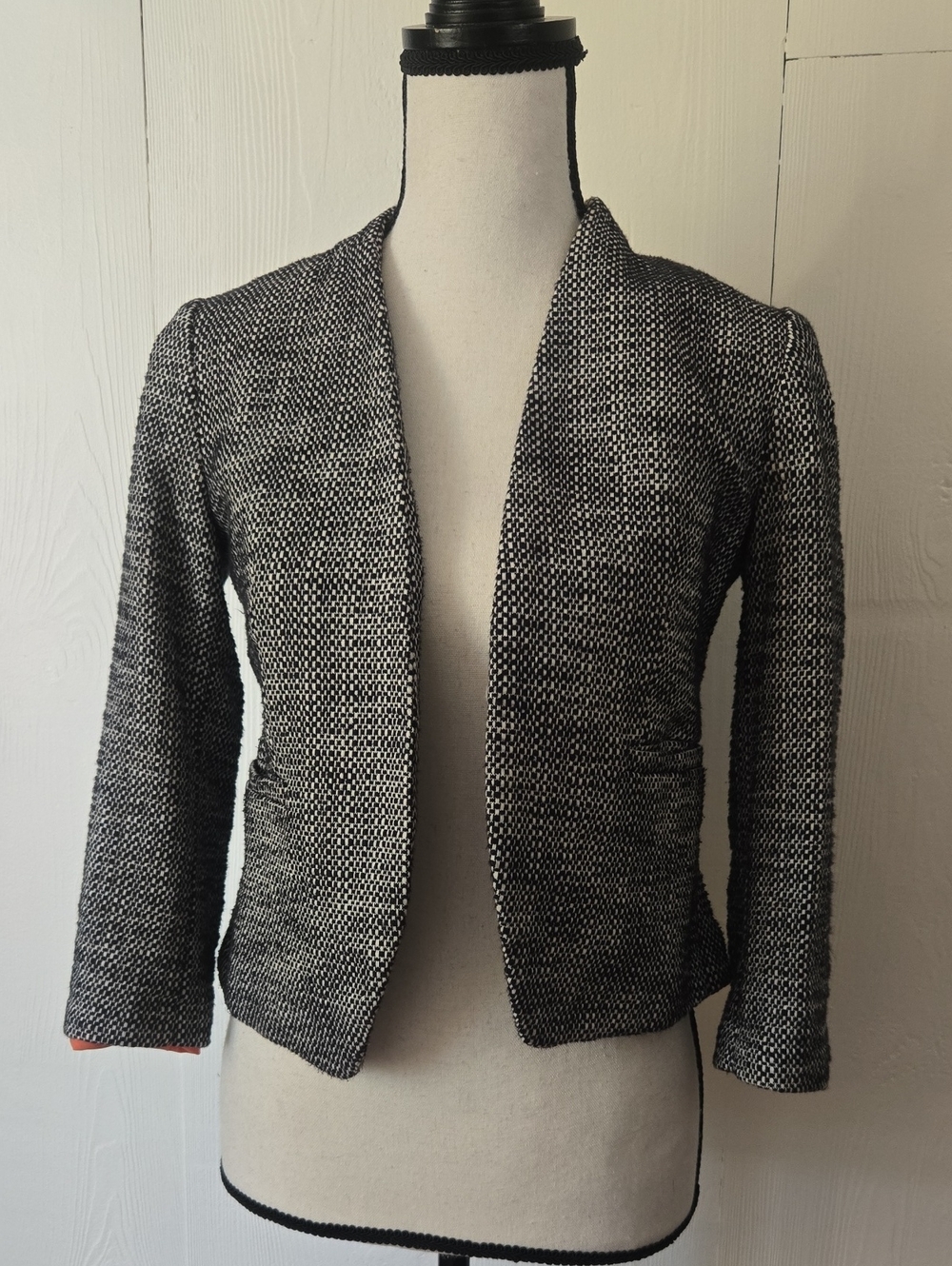 LOFT Structured Black and White Open Blazer